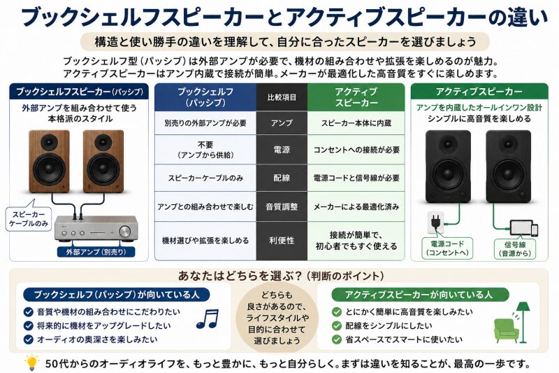 ブックシェルフ アクティブスピーカー　違い